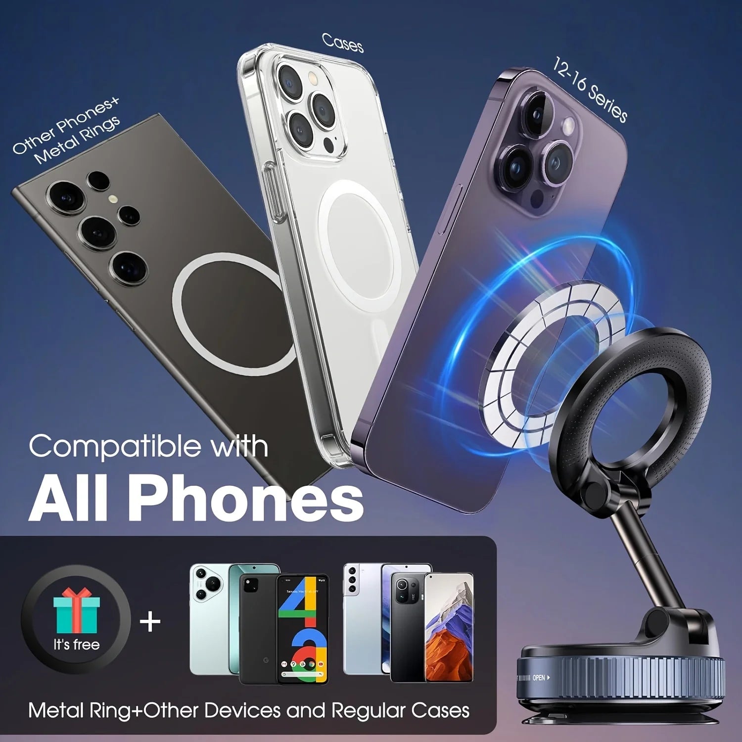 Magnetic Phone Holder with Vacuum Suction