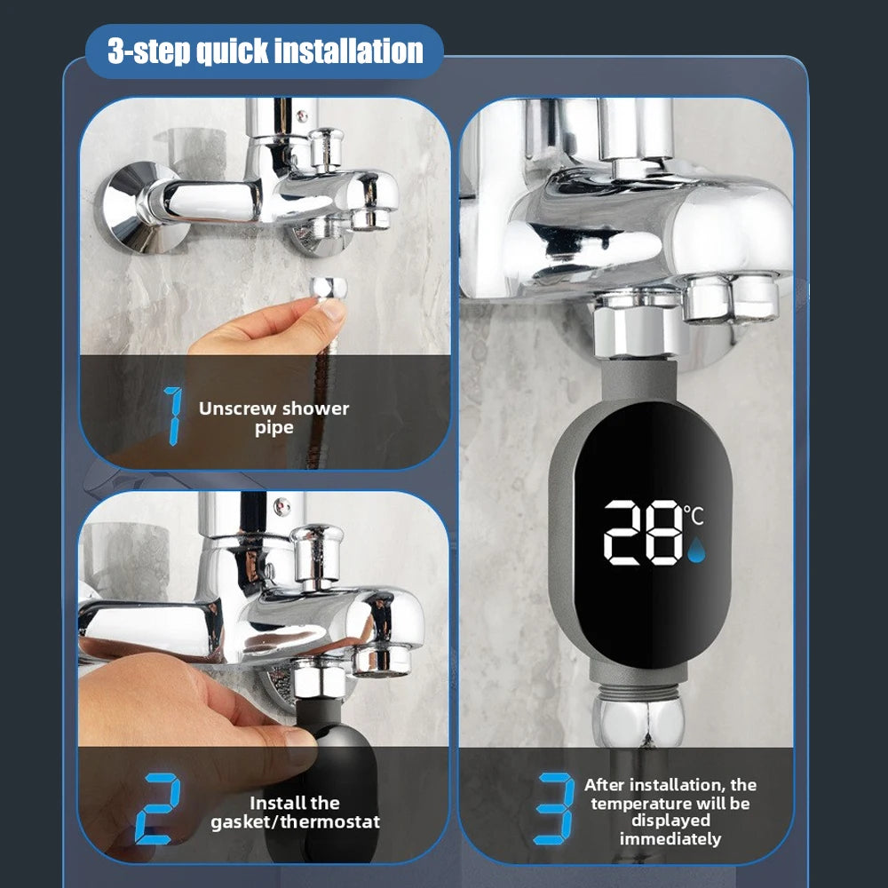 LED Water-Powered Shower Thermometer